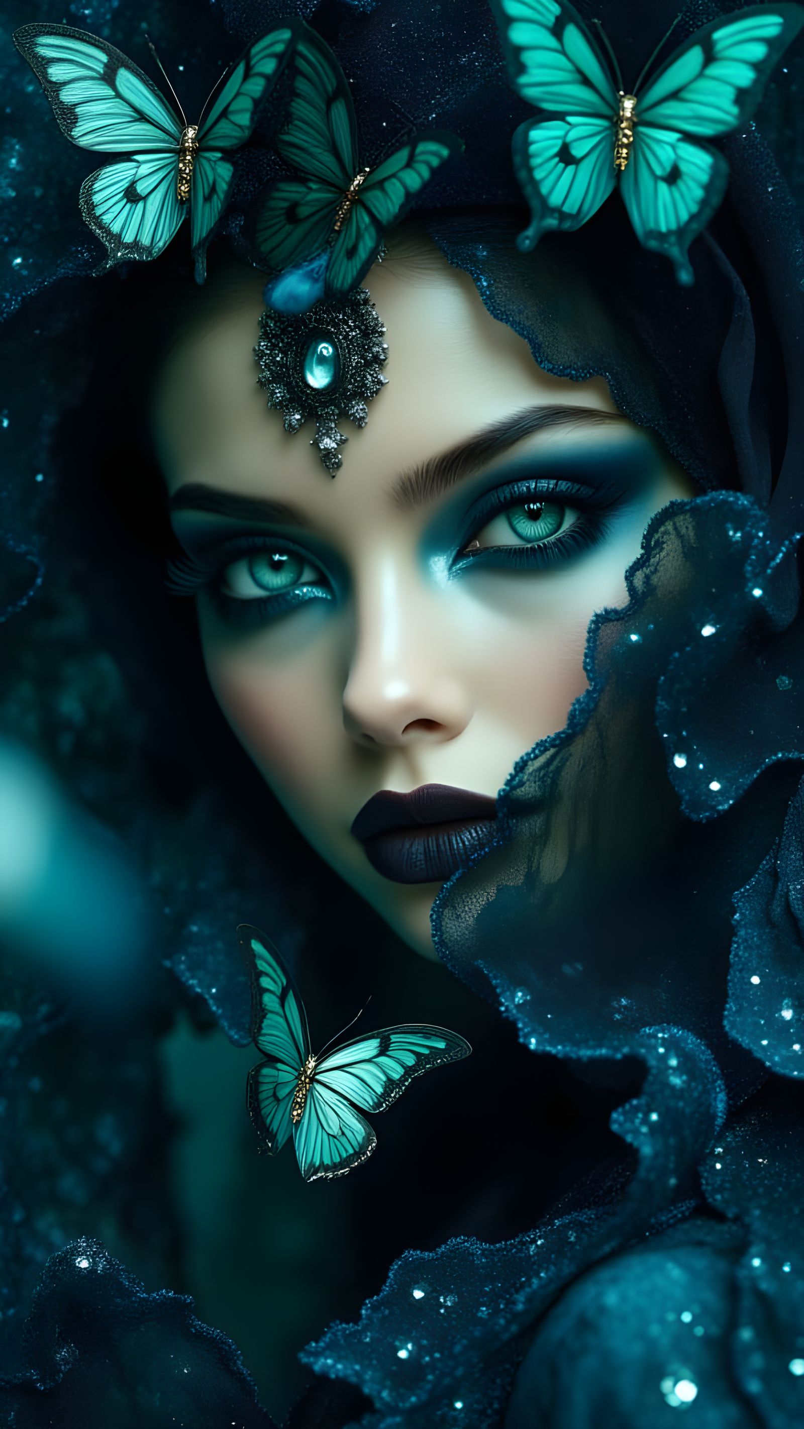 Woman in Haute Couture with Jewel Moths