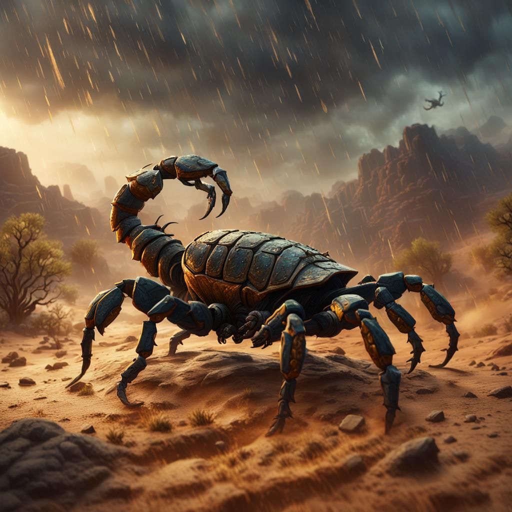 Scorpion in Rainy Desert: Fantasy Concept Art