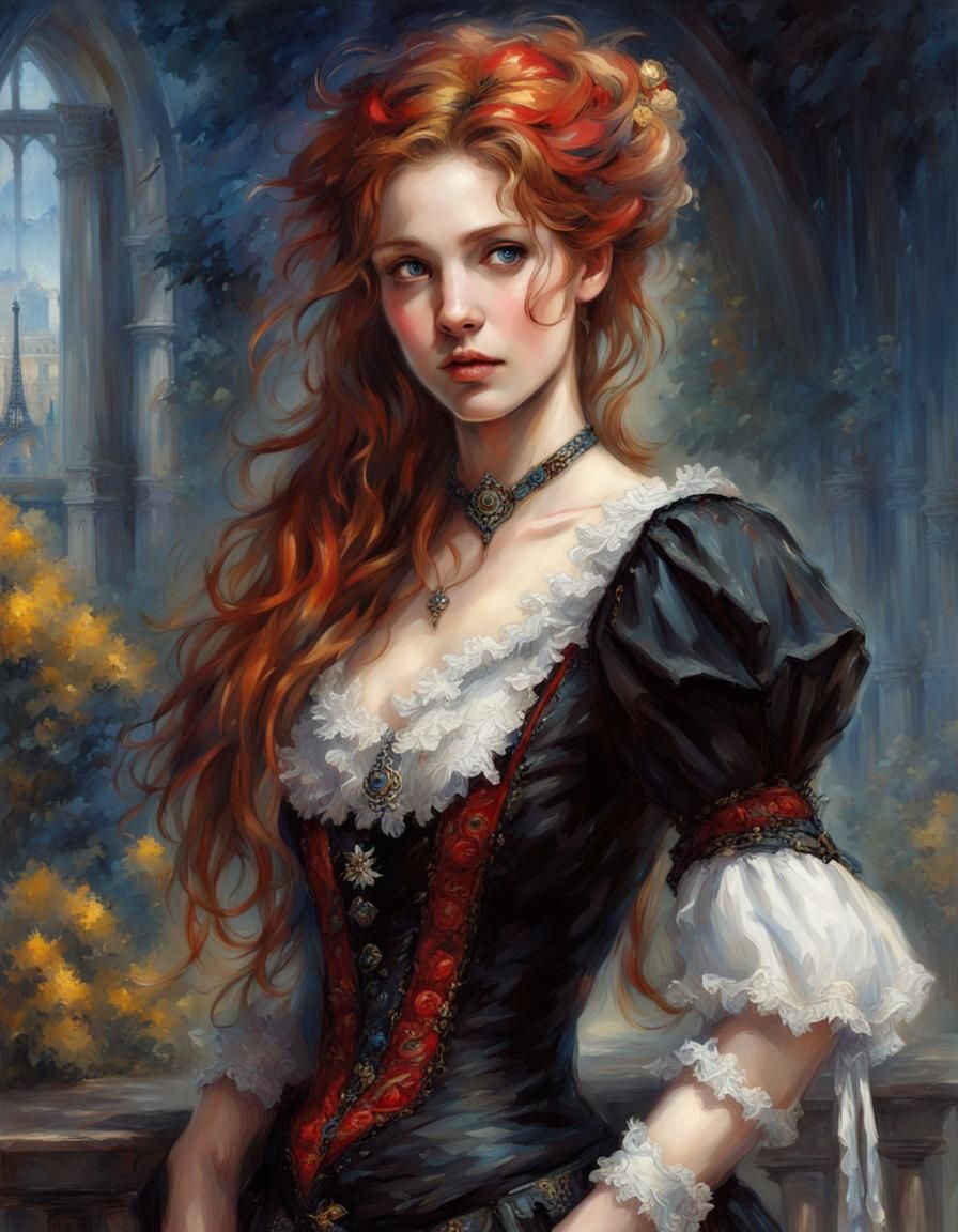 Victorian Woman in Gothic Style, XIX Century Paris