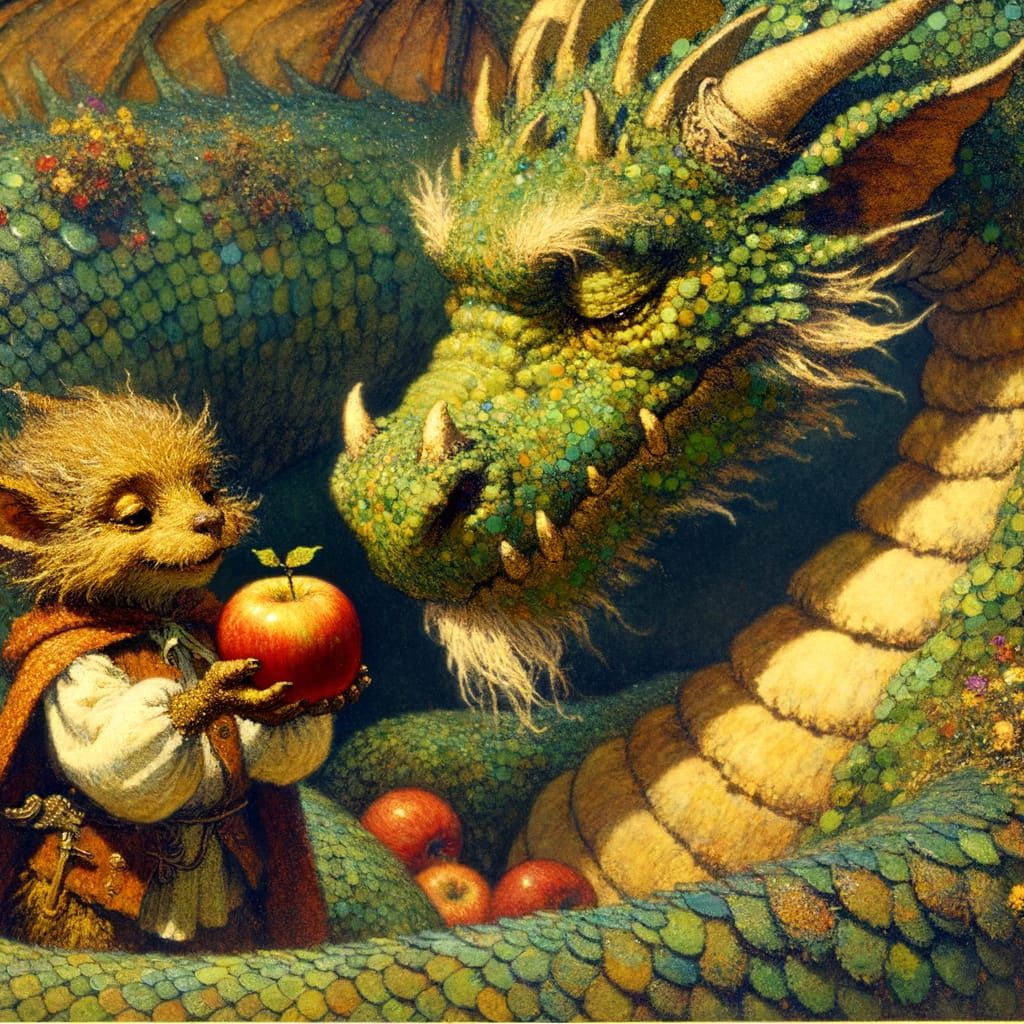 Dragon and Sprite Sharing an Apple