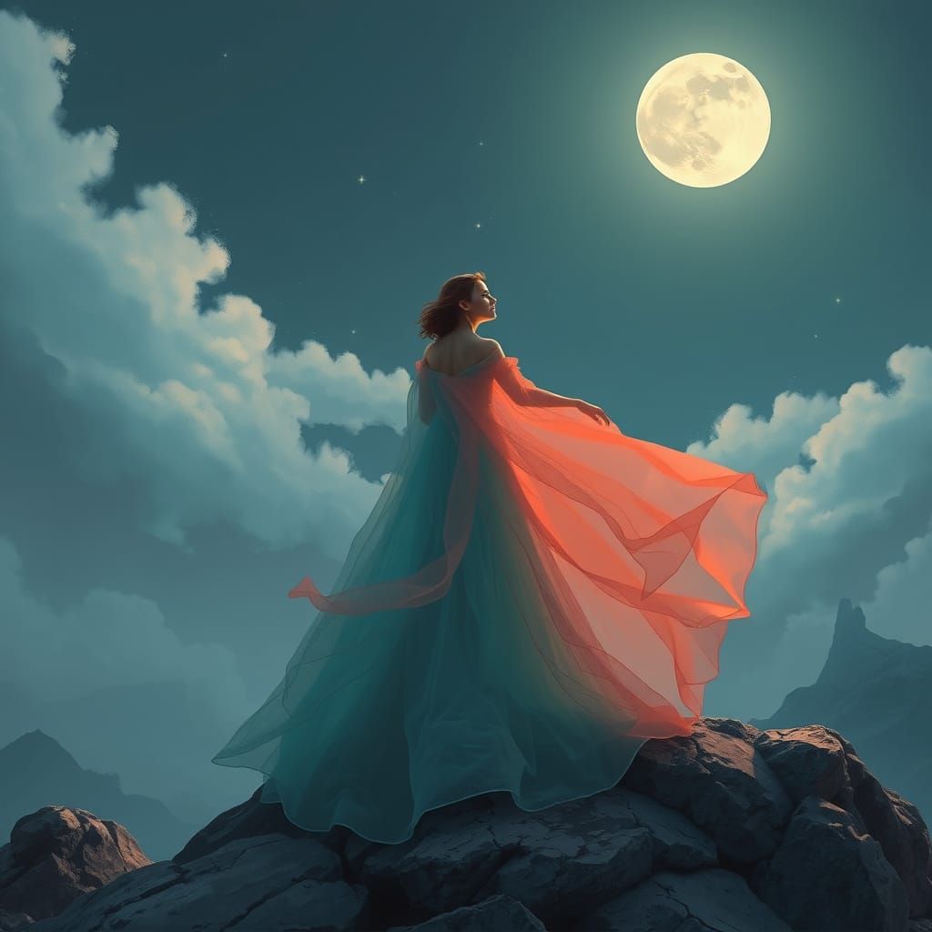 Woman Under the Enchanted Moonlit Sky