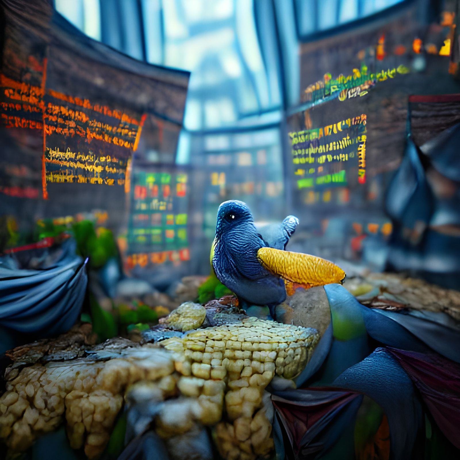 Pigeon Stock Broker Dealing Corn: Detailed Matte Painting