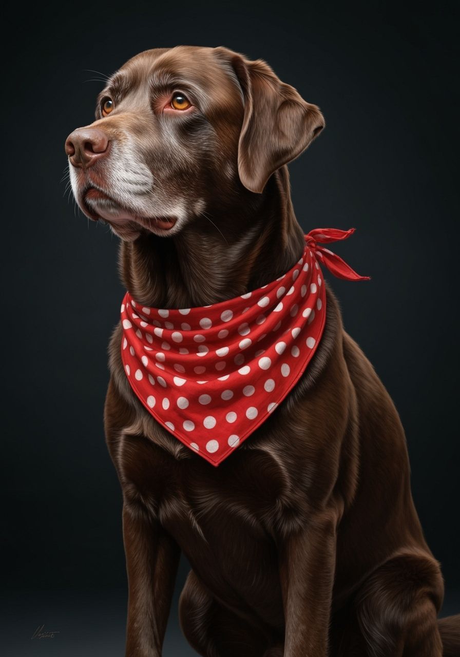 Chocolate Lab in Bandanna: Hyperrealistic Digital Oil Painti...