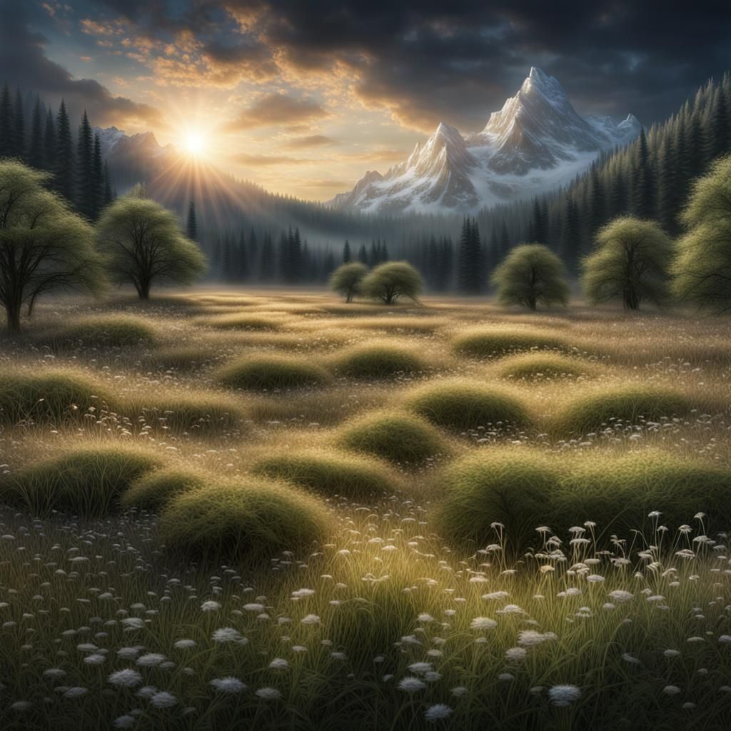 Ethereal Fantasy Meadow in Hyperrealistic Style