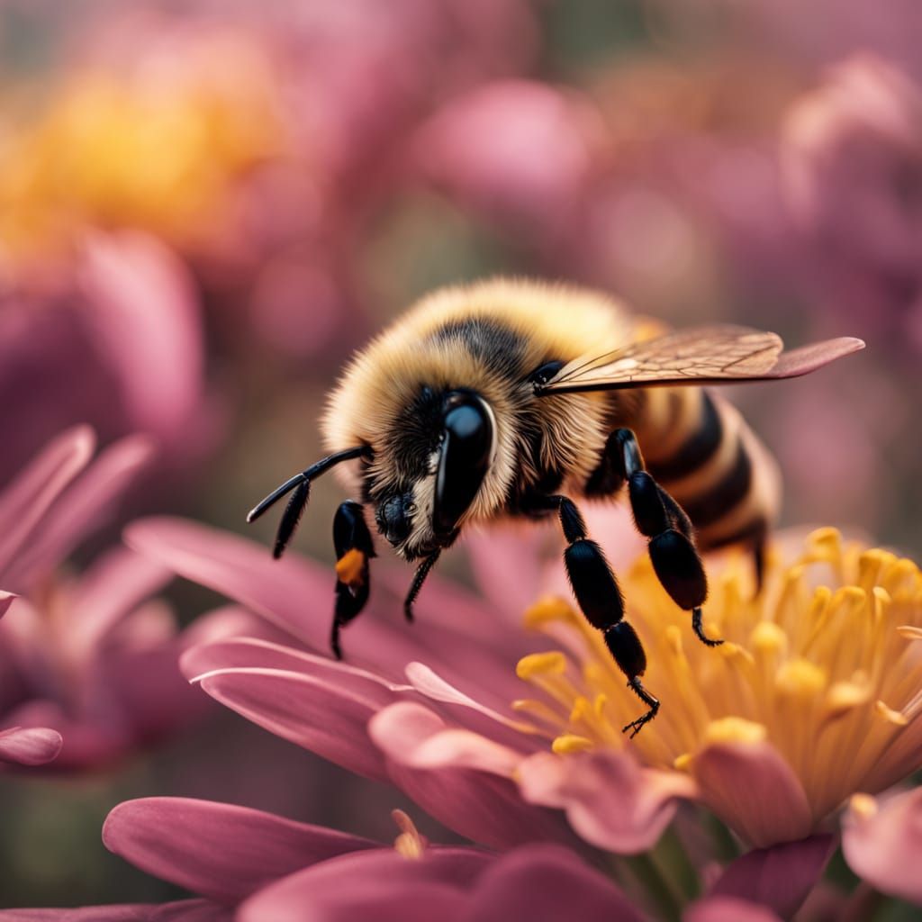 Vibrant Bee in Macro Photography Style