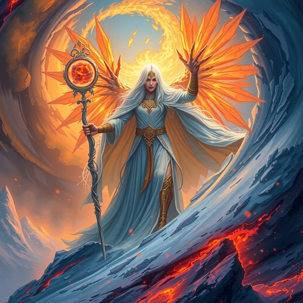 Ice and Fire Deity in Fantasy Illustration Style