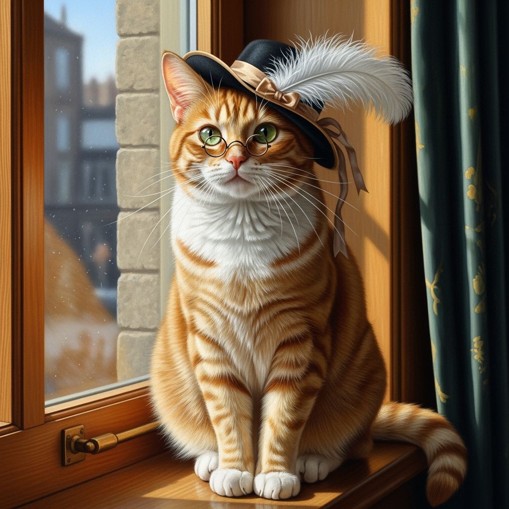 Ginger Cat in Hat and Glasses, Dutch Masters Style