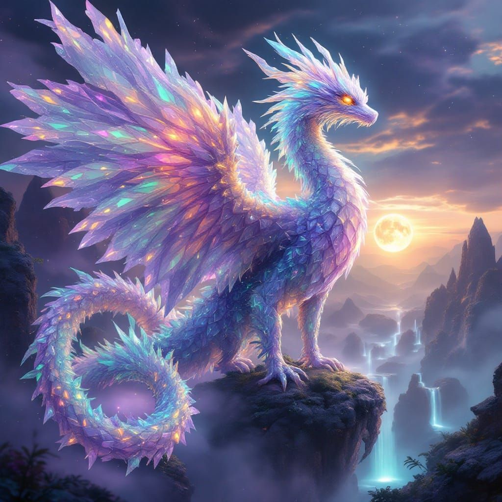 Crystal Phoenix Ascends in Twilight Splendor