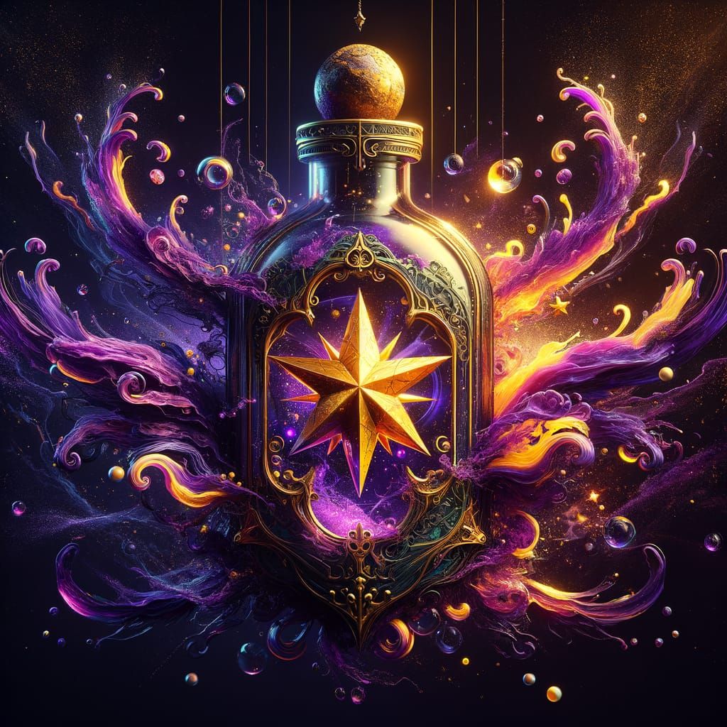 Vibrant Star in Art Nouveau-Inspired Glass Bottle