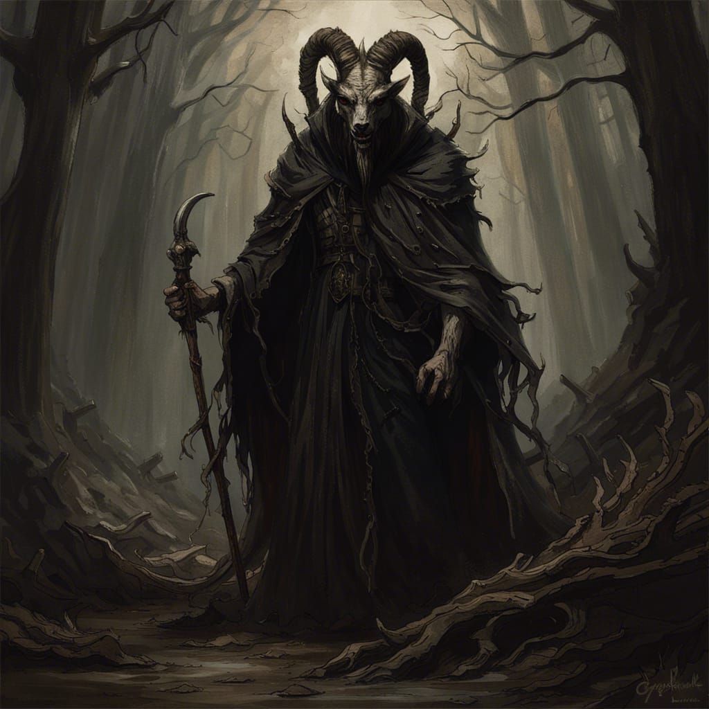 Gothic Beast Demon in Decaying Forest