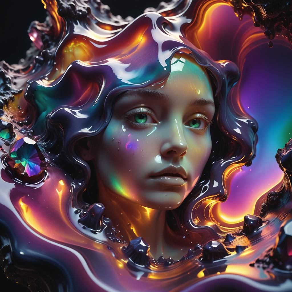 Iridescent Gemstone Dissolving in Molten Wax