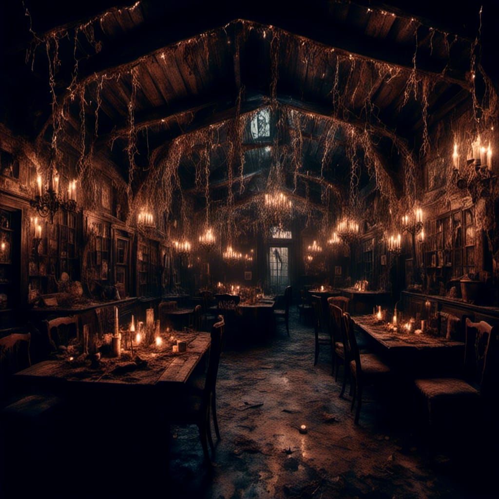 Gothic Tavern with Fairy Lights in Macabre Style