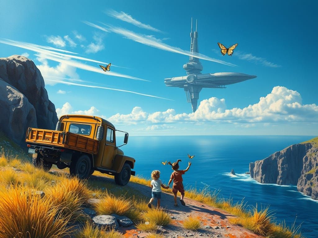 Ork Family's Joyful Autumn Day in Vibrant Steampunk Landscap...