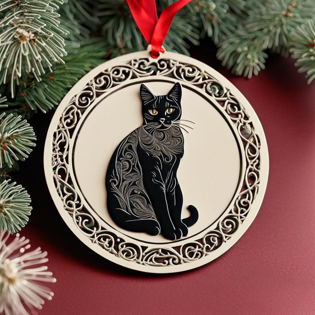 Intricate Tuxedo Cat Christmas Ornament