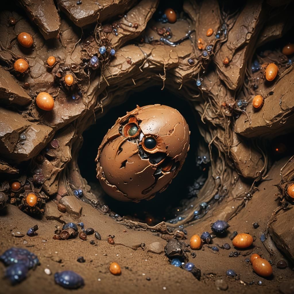Insect Eggs Hatching in Subterranean Cavern