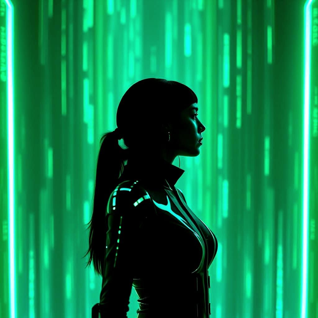 Futuristic Cyberspace with Half-Robot Woman