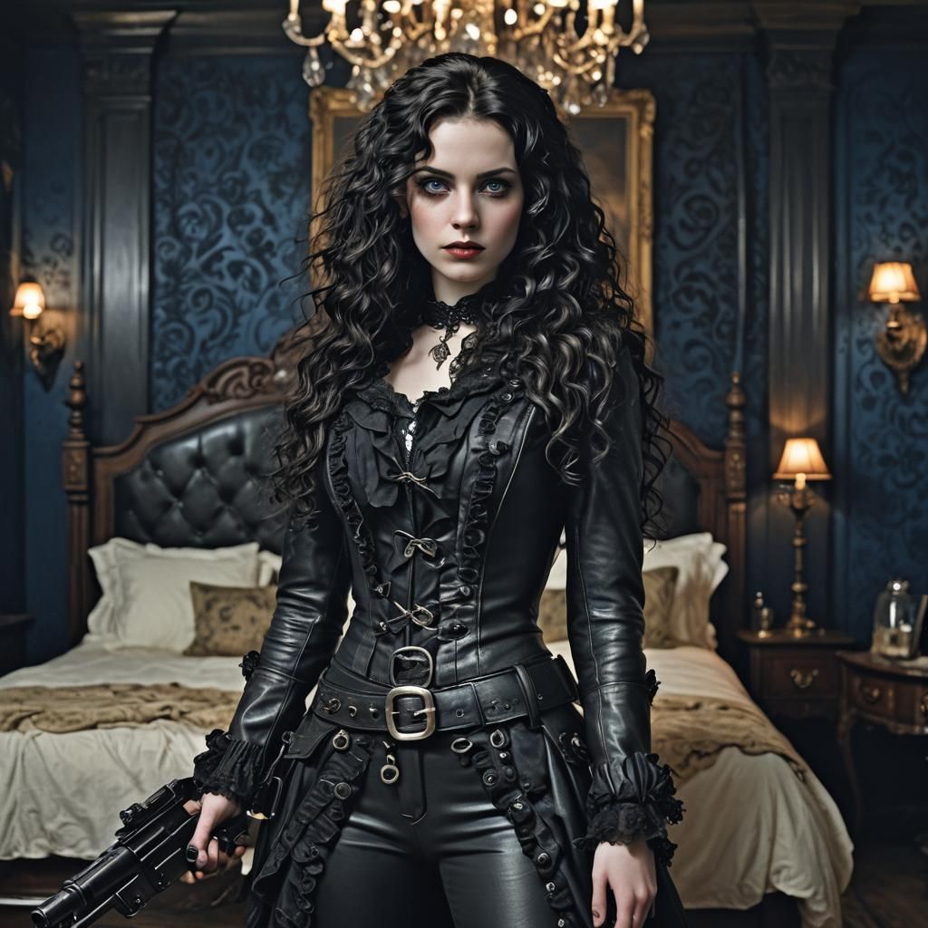 Gothic Romance: Woman with Gun and Ruffled Man