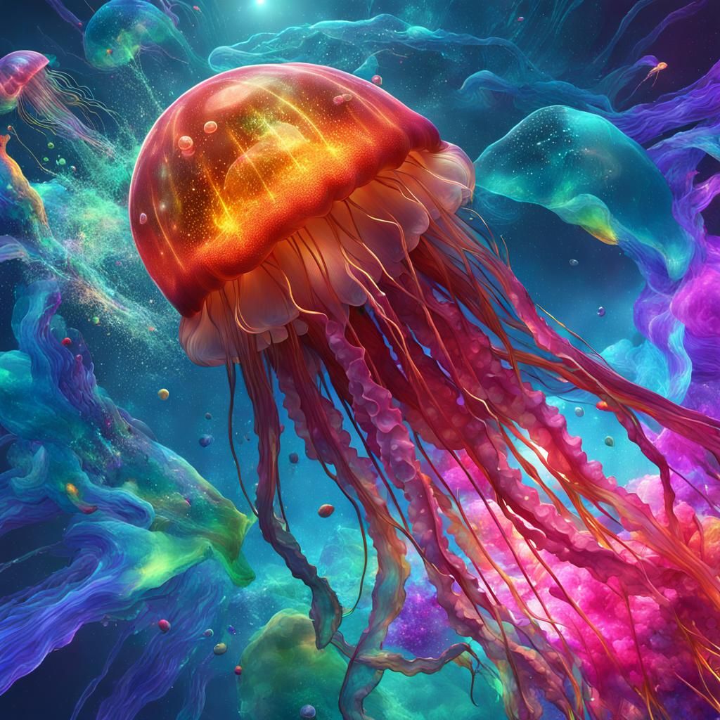 Cosmic Jellyfish Collision in Exploding 3D Art