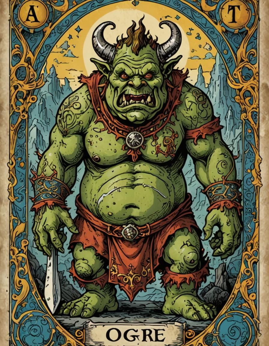 Ogre Tarot Card: Detailed Whimsical Design