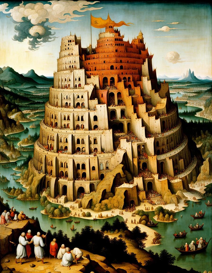 Tower of Babel in Ancient China, Detailed Painting