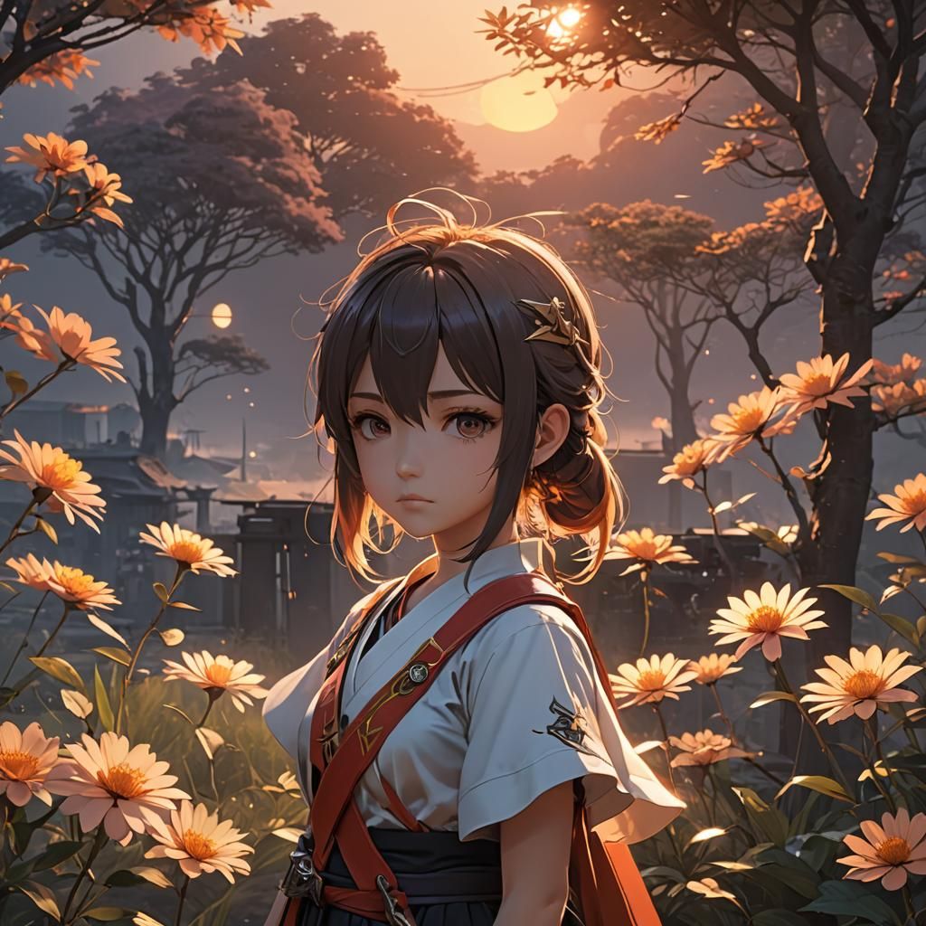 Anime Style Sunset in 3D, Detailed 8k Art