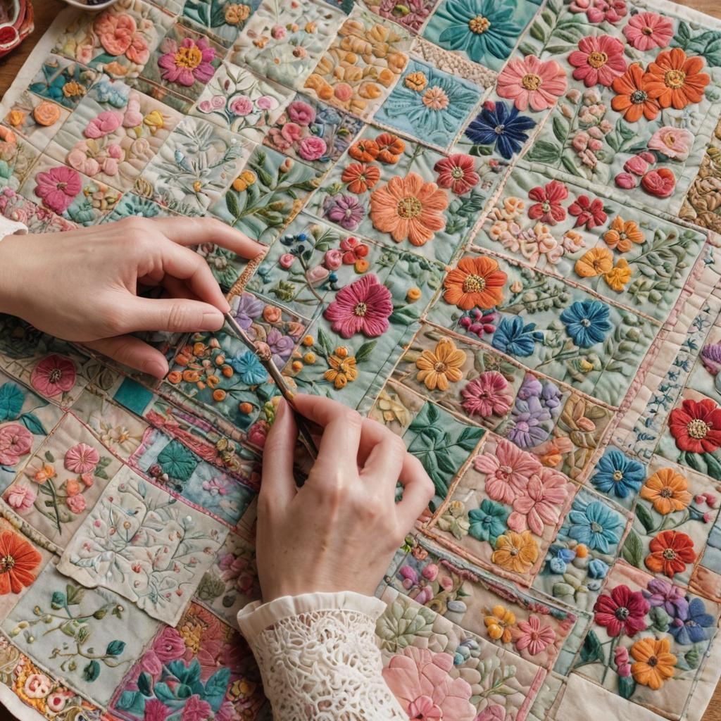 Colorful Floral Patchwork Journal Page: Textile Art