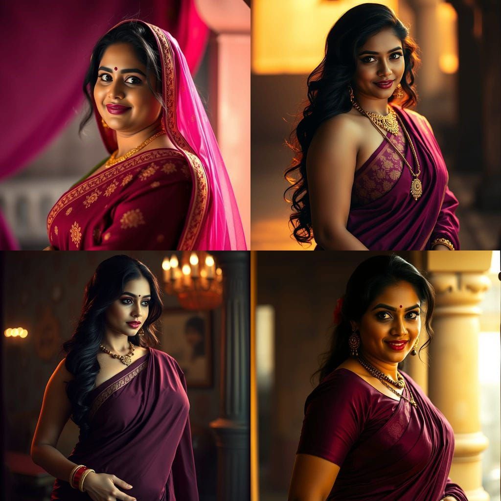 Curvy Indian Beauty Shines in Lavender Saree