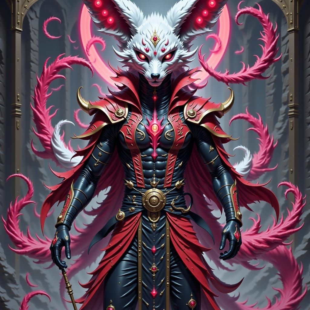 Cyberpunk Red Fox Rabbit Hybrid in Neon Lit Darkness