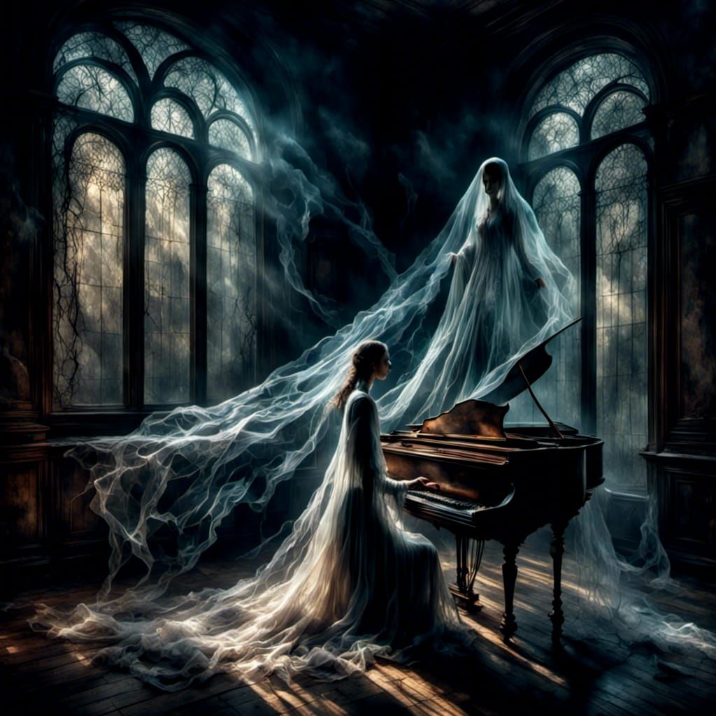 Ethereal Ghost Drifting Through Old House