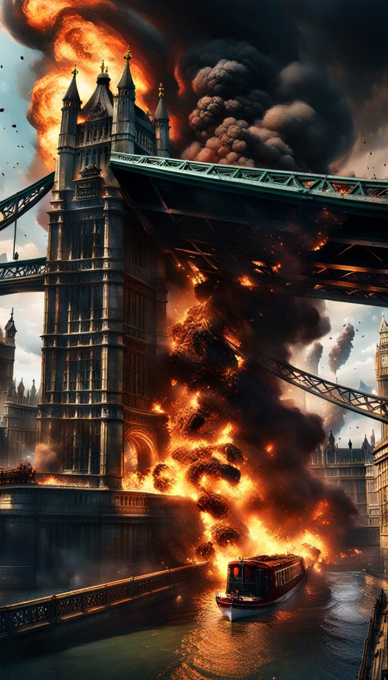 London Bridge Collapsing: Epic Acrylic Painting