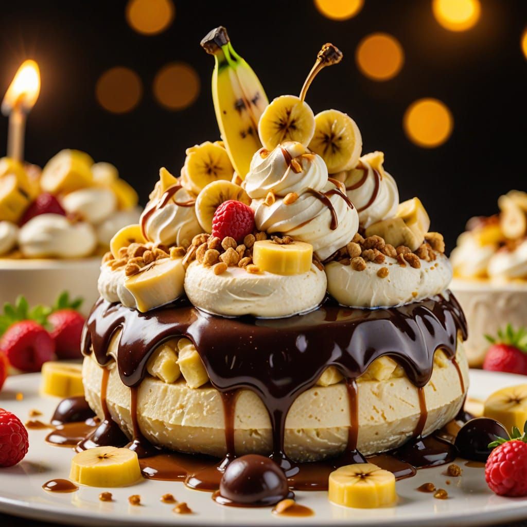 Appetizing Food Photography of Banana Splits on Mousse