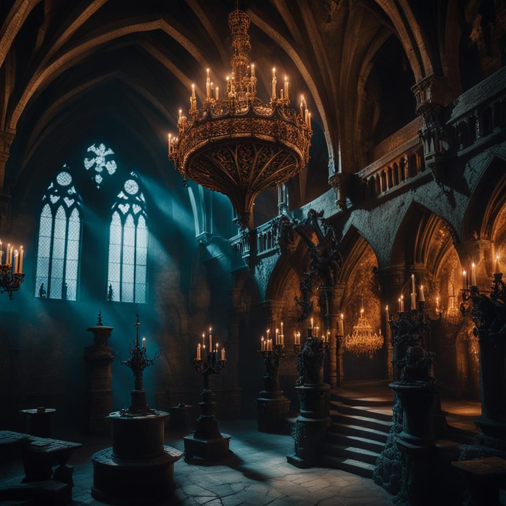 Dramatic Medieval Gothic Lair with Dragon Gargoyles