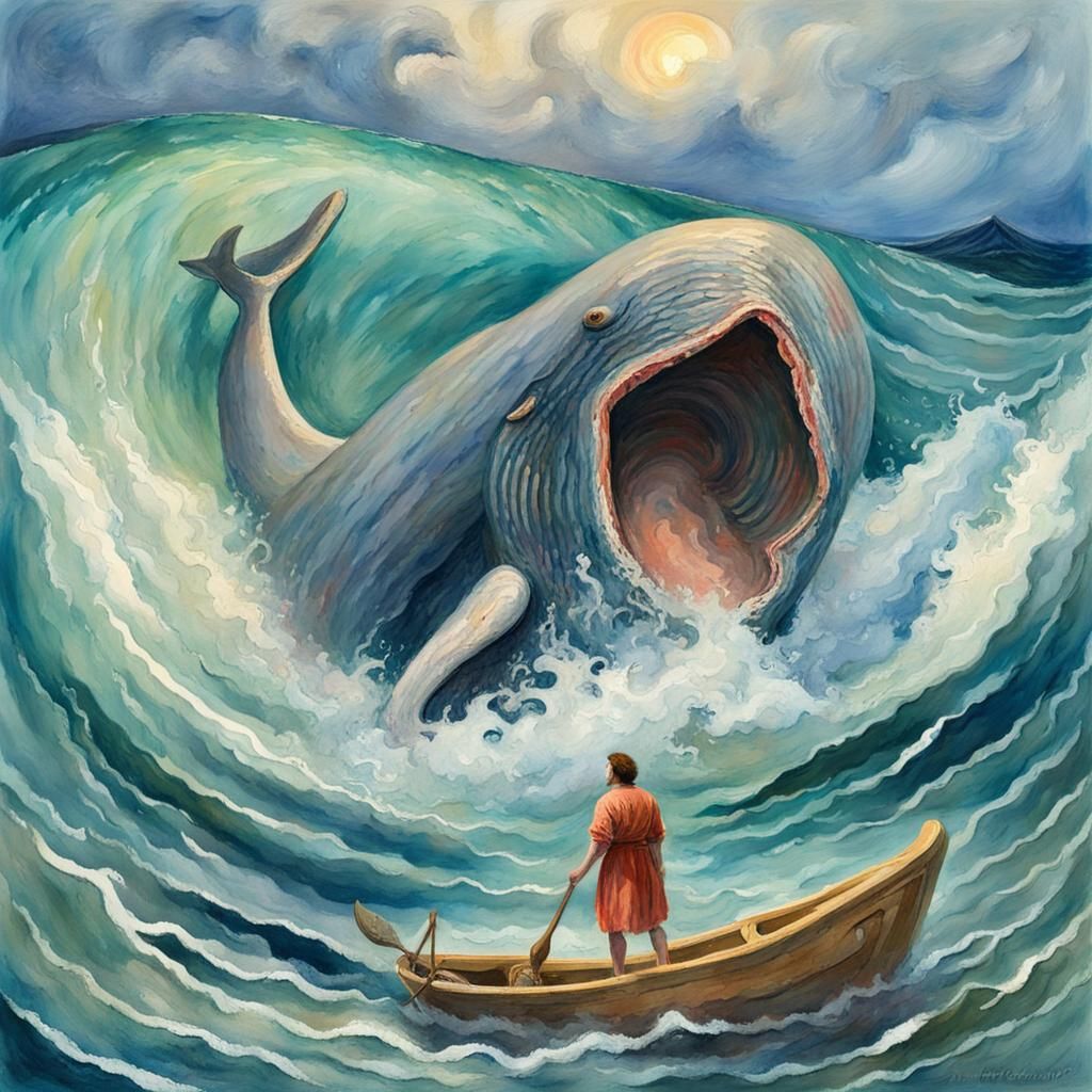 Jonah and the Whale in Gouache Watercolor