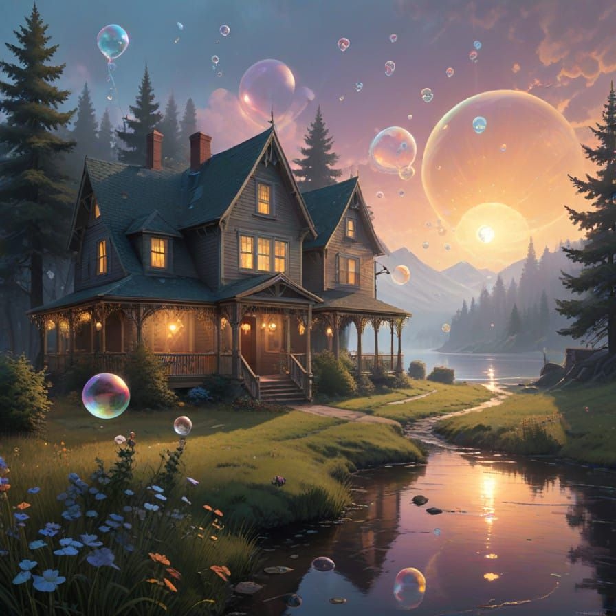 Dreamy Iridescent Bubbles in Golden Light