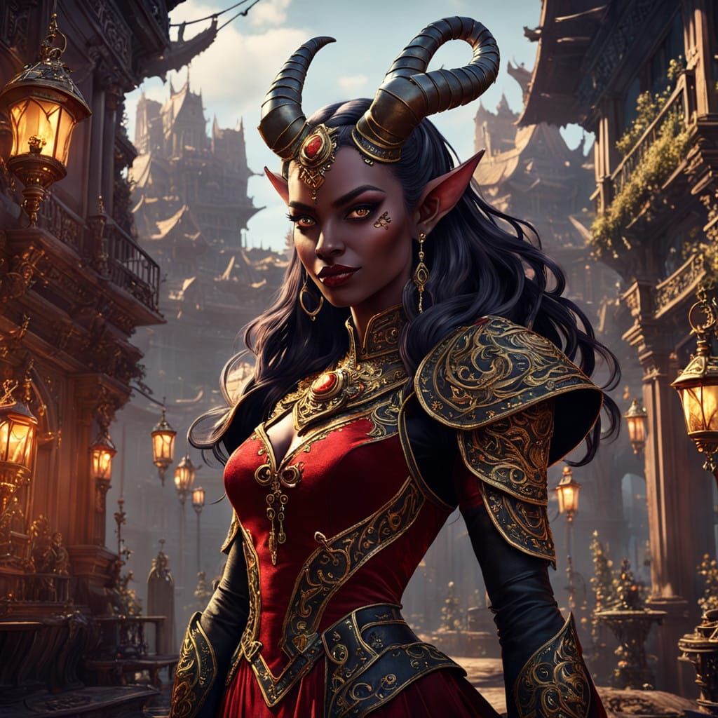 Elegant Tiefling Hostess in Lavish Brothel Setting