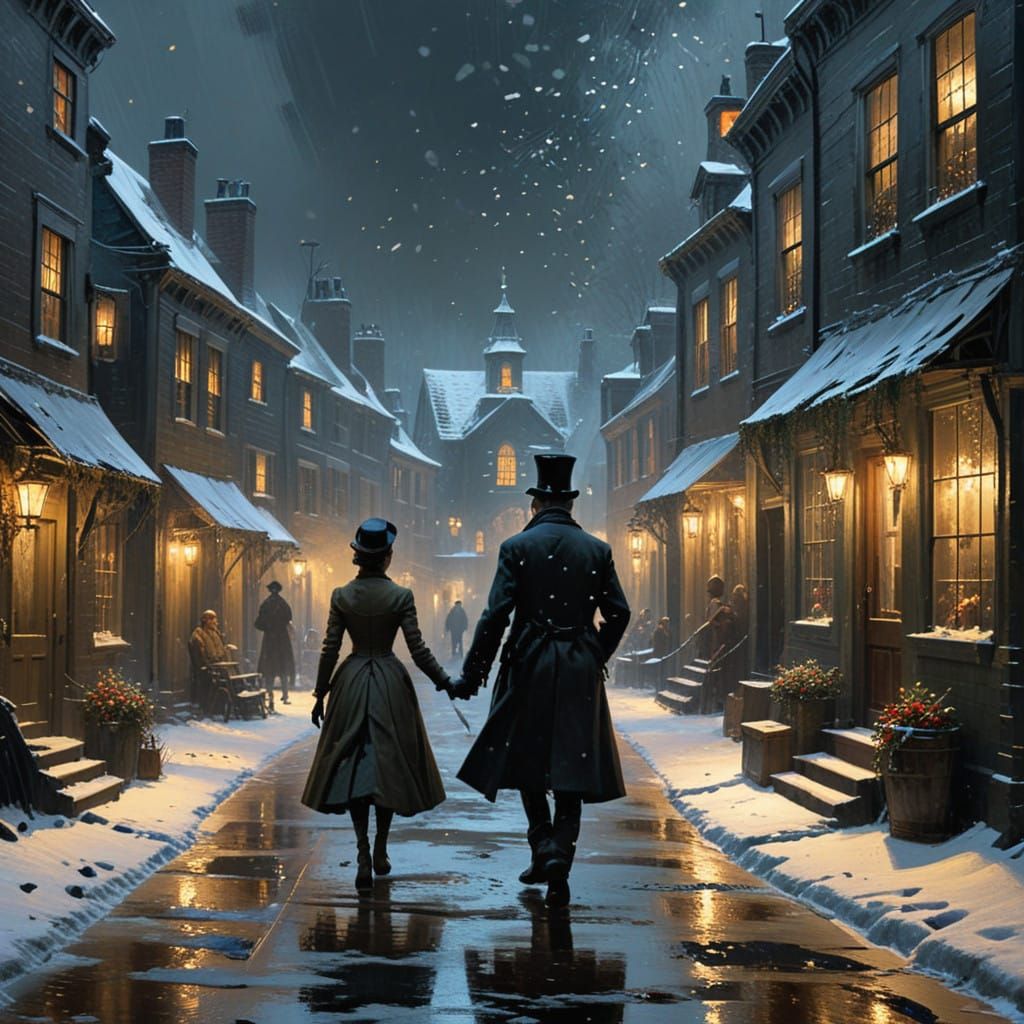 Victorian Christmas Village in Whimsical Watercolor