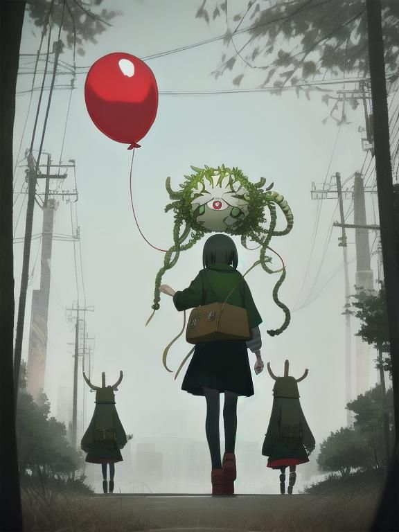 Two Girls With Red Balloon, Anime Gorgon Style