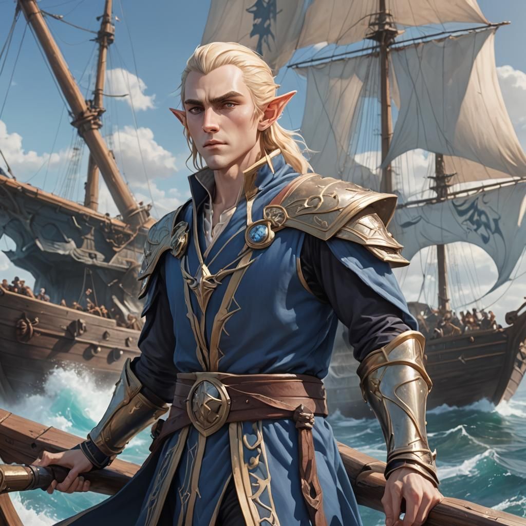 High Elf Sorcerer on Ship, Anime Style