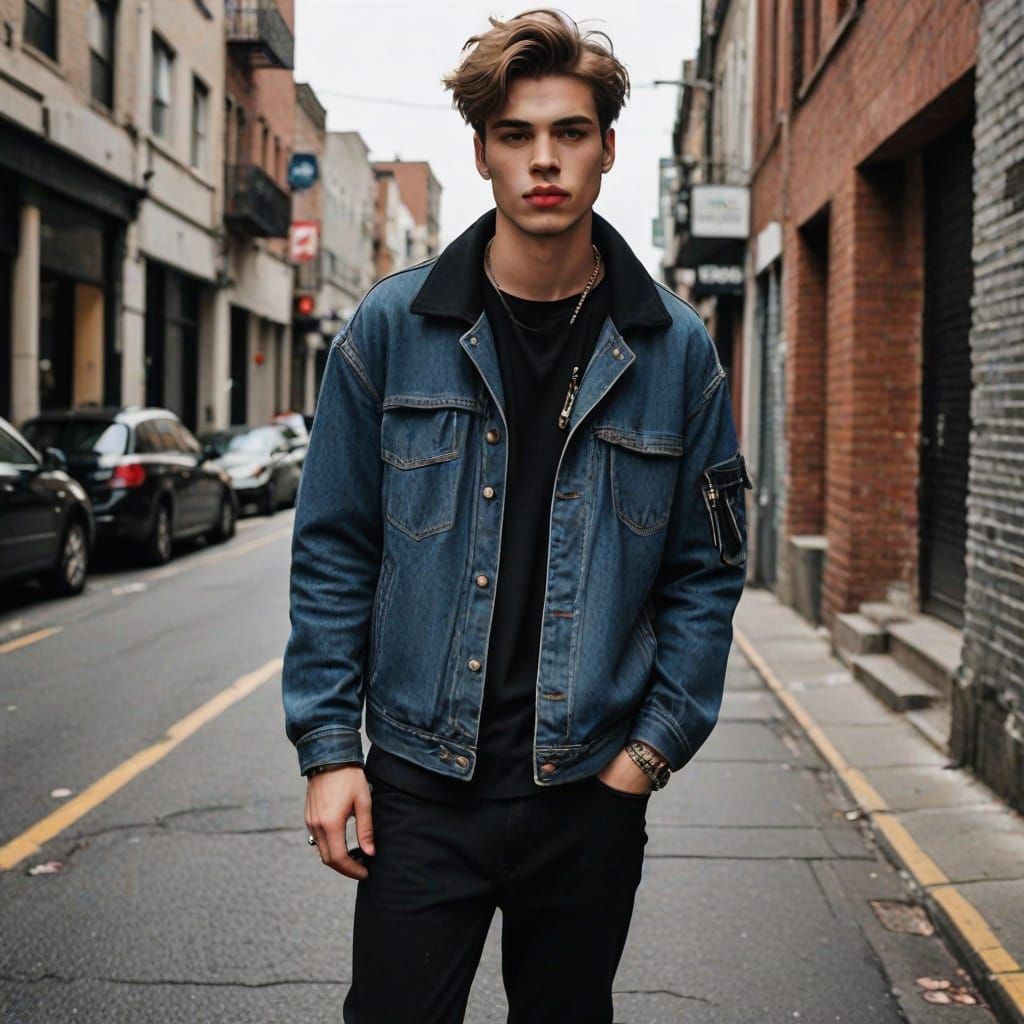 Handsome Young Man in Trendy Outfit, Inspired by Grunge Aest...