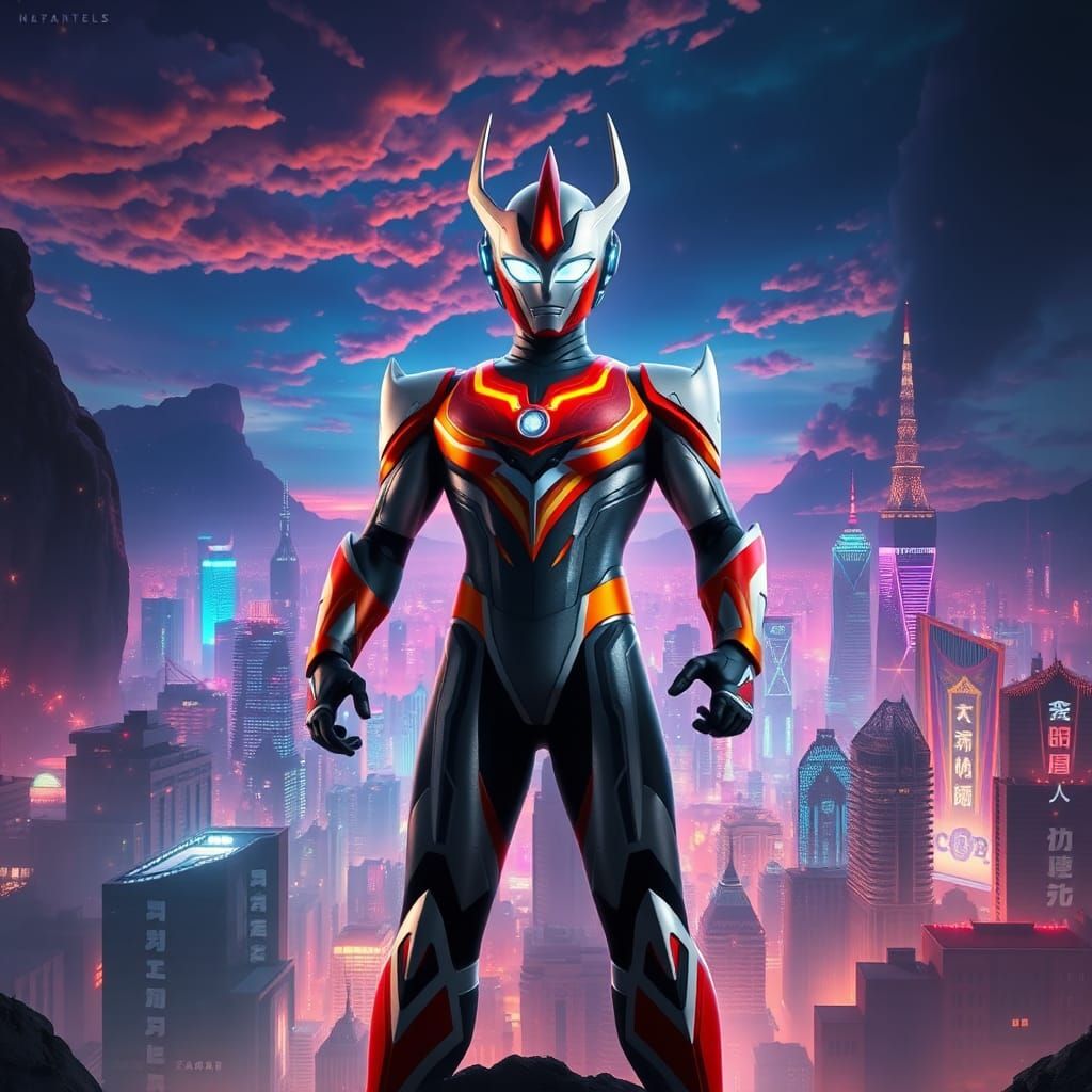 Ultraman in Dreamlike Cityscape Concept Art