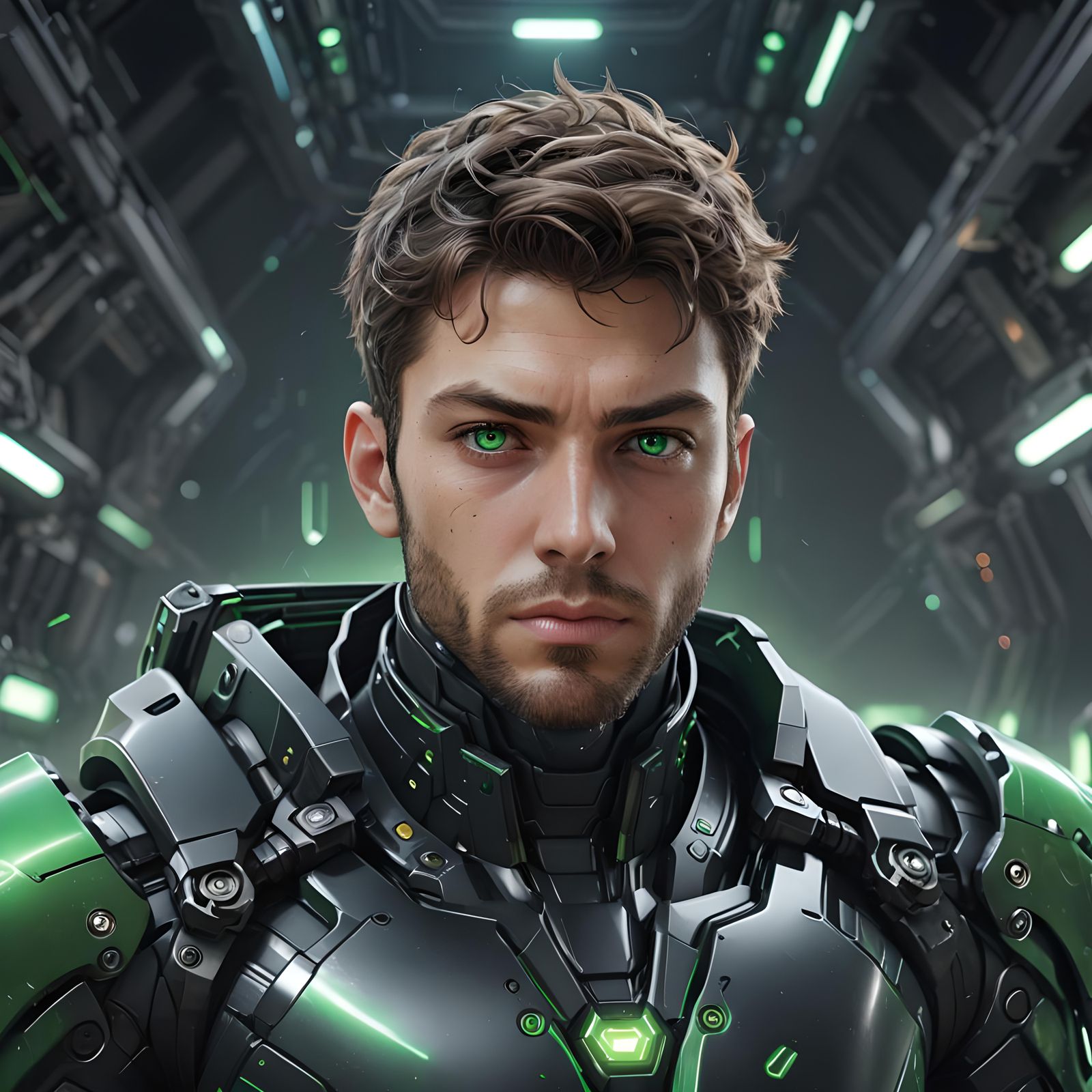 Galactic Explorer in Black Mecha Suit: 3D Anime Art