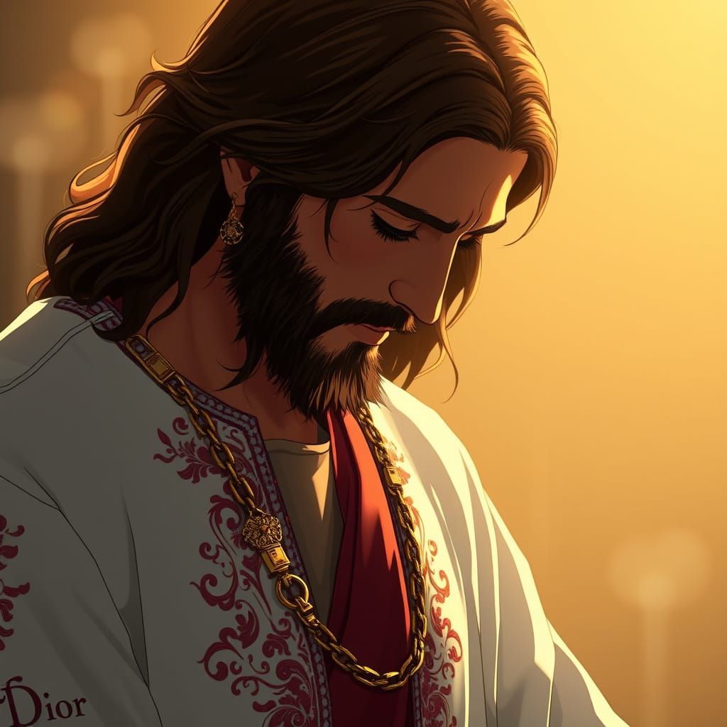 Jesus in Elegant Sorrow, Christian Dior Style