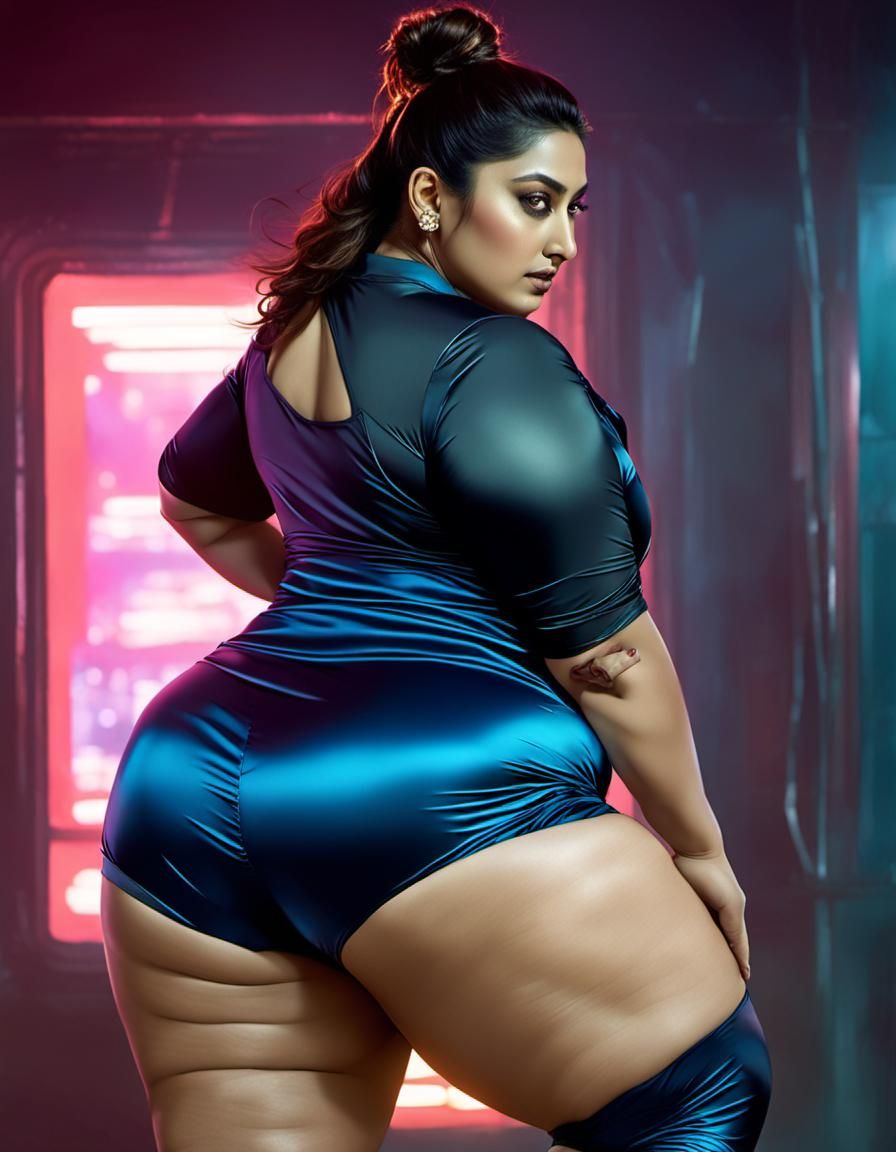 Curvy Woman in Cyberpunk Style with Satin Bloomers