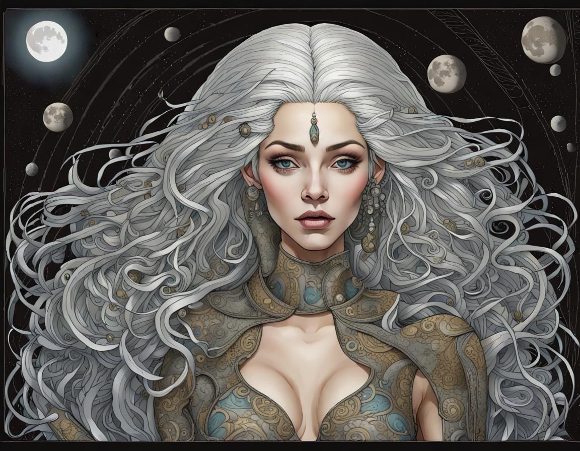 Gigantic Moon Goddess in Futuristic Space