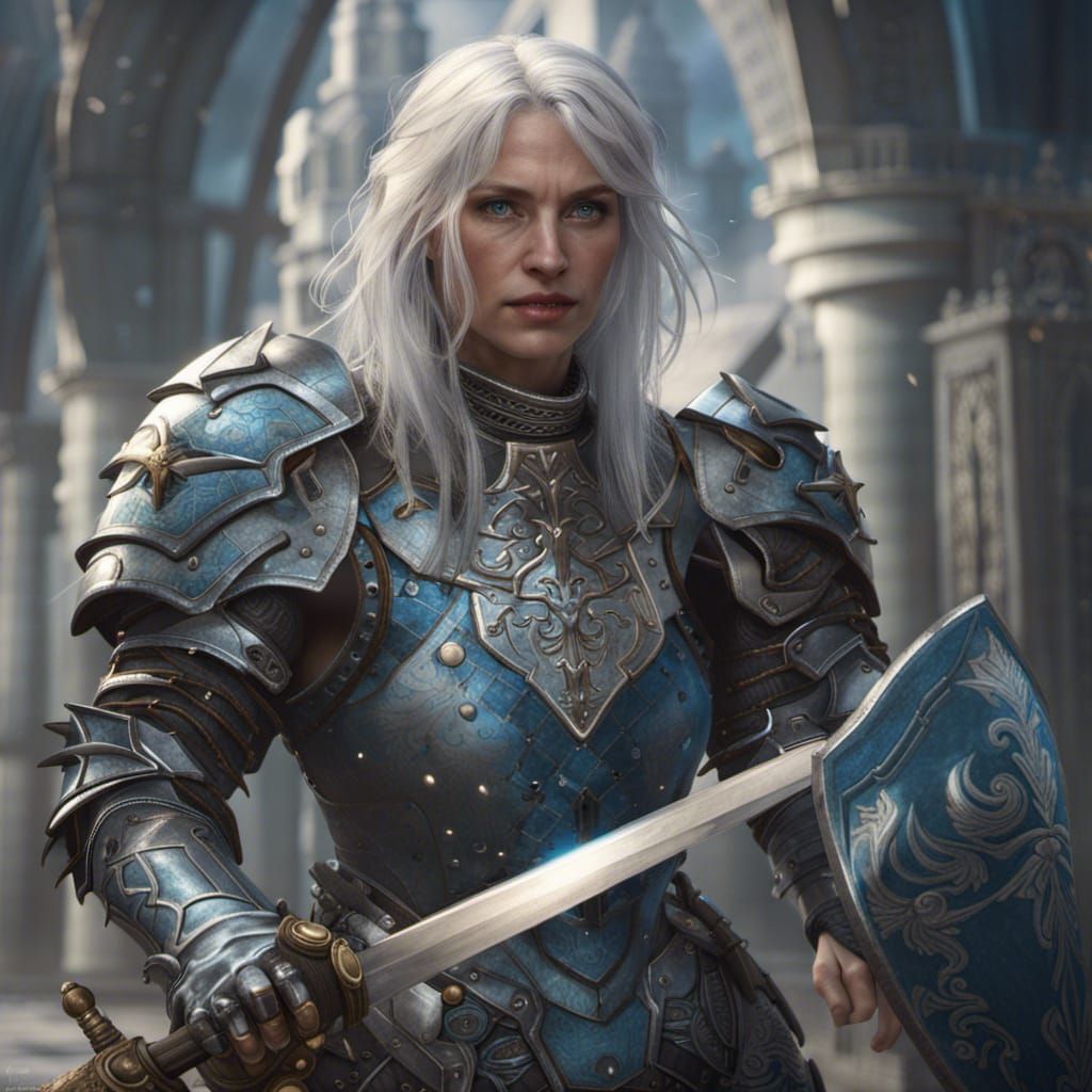 Epic Female Knight with Sword in Digital Art Style
