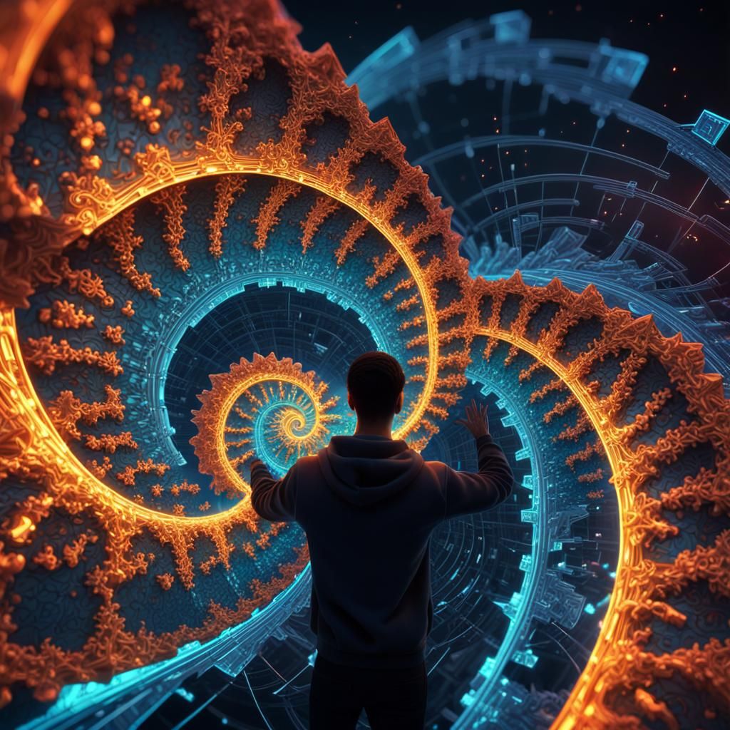 Glowing Fractal Equation Spiral in Hyperrealistic Concept Ar...