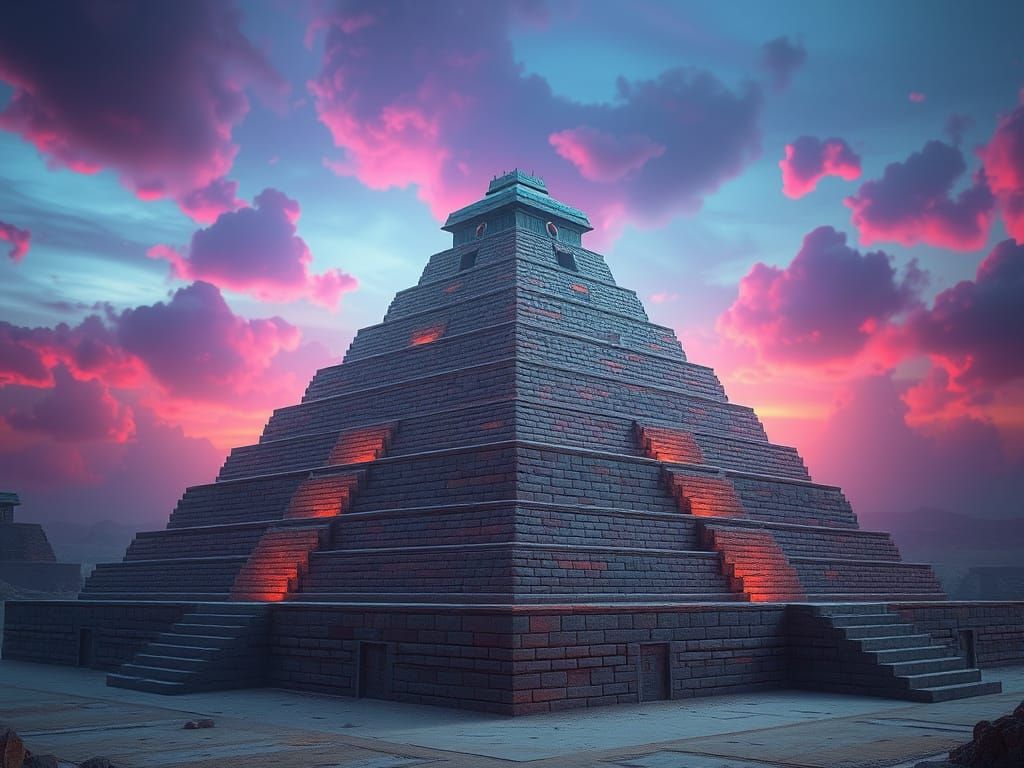 Mesopotamian Ziggurat with Dreamy Futuristic Backdrop