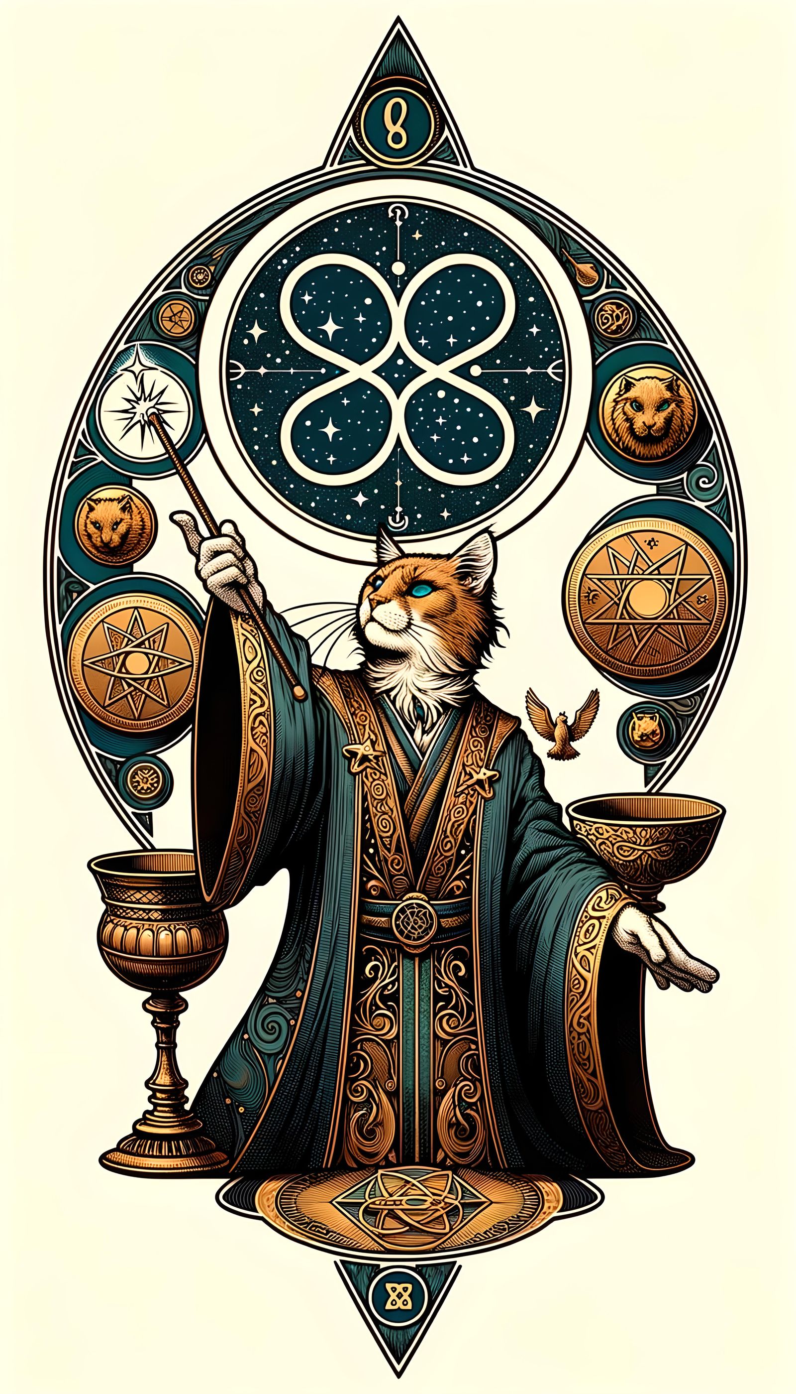 Art Nouveau Cat Magician Tarot Card