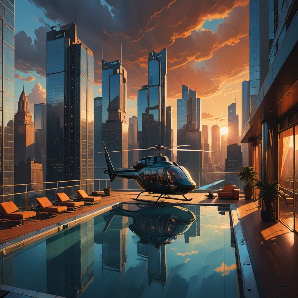Luxurious Futuristic Cityscape at Sunset