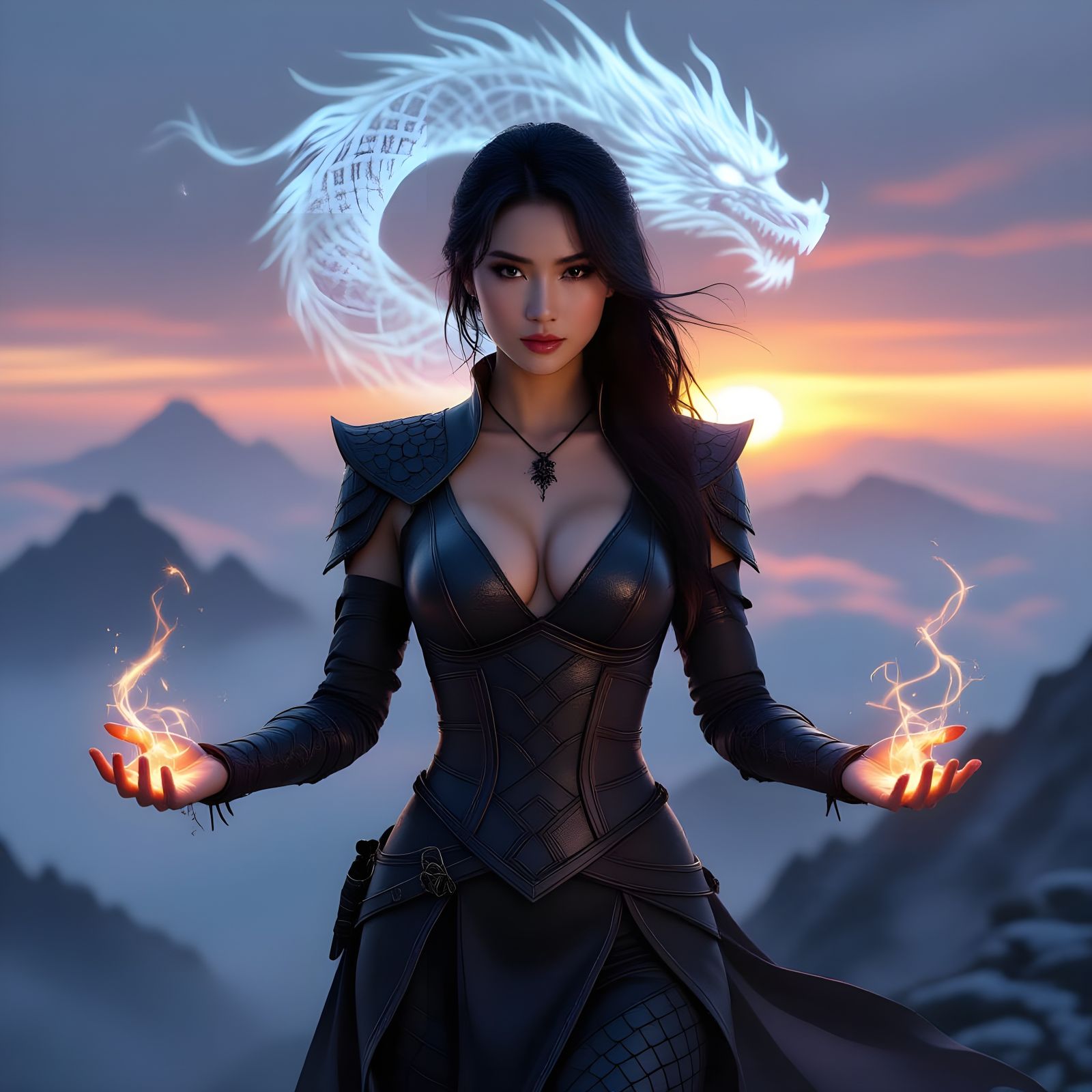 Dragon Princess on Misty Peak at Dawn